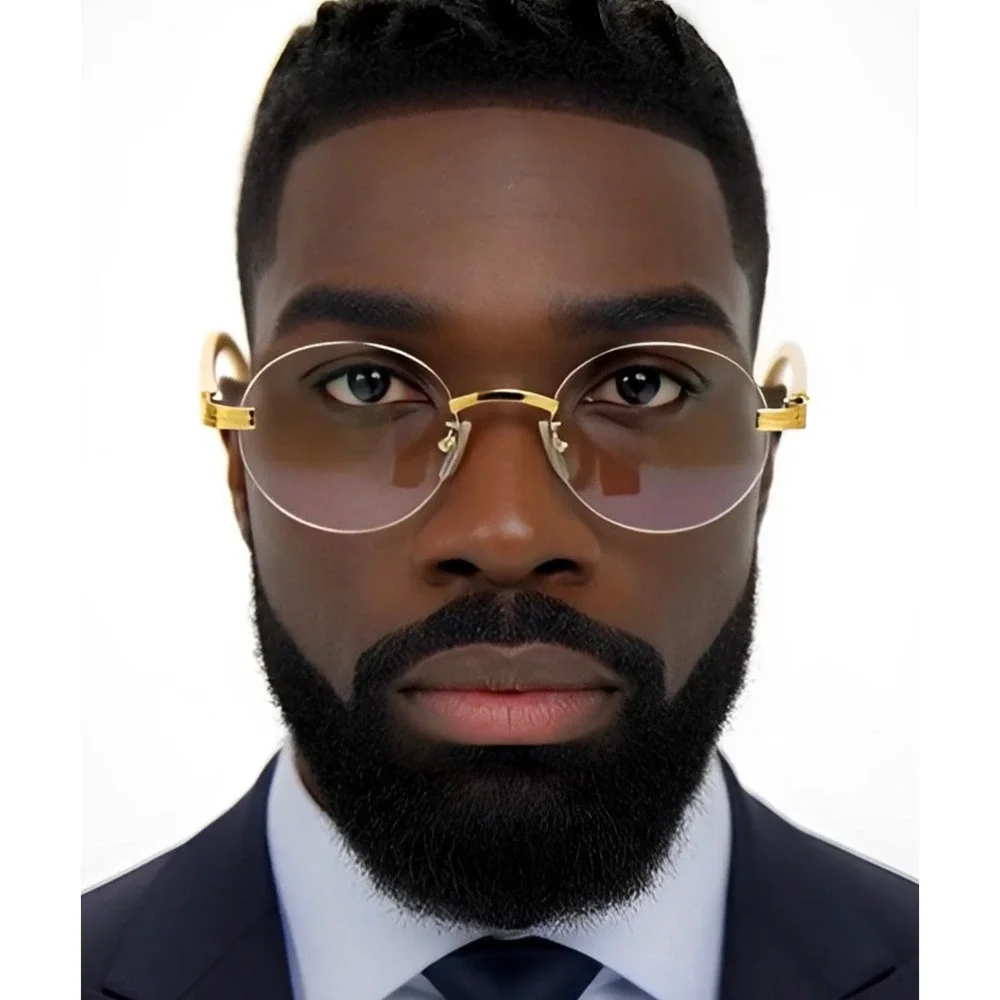 Men Eyewear Sophisticated‎ Round Clear Lens Casual Business Wear Gold Marble New
